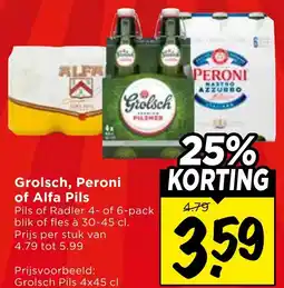 Vomar Voordeelmarkt Grolsch, Peroni of Alfa Pils aanbieding