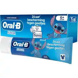 Jumbo Oral-B Junior 6+ jaar, Stitch tandpasta, Milde smaak, met Tinfluoride, 75 ml aanbieding