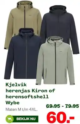 Welkoop Kjelvik herenjas Kiron of herensoftshell Wybe aanbieding