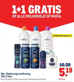 Makro Bijv. Melkmeisje badhoning, fles 2 liter aanbieding