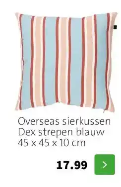 Intratuin Overseas sierkussen Dex strepen blauw 45 x 45 x 10 cm aanbieding