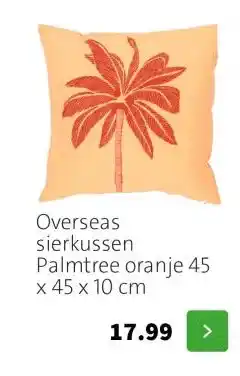 Intratuin Overseas sierkussen Palmtree oranje 45 x 45 x 10 cm aanbieding
