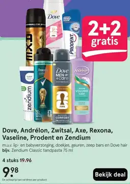 Etos Dove, Andrélon, Zwitsal, Axe, Rexona, Vaseline, Prodent en Zendium aanbieding