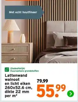 GAMMA Lattenwand walnoot en licht eiken 260x52.6 cm, dikte 22 mm aanbieding