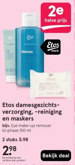 Etos Etos damesgezichts- verzorging, -reiniging en maskers aanbieding