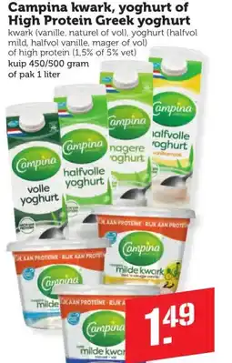 Coop Campina kwark, yoghurt of High Protein Greek yoghurt aanbieding