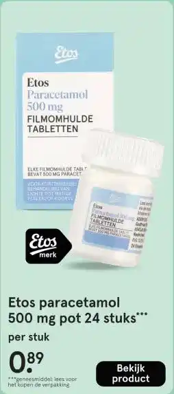Etos Etos paracetamol 500 mg pot 24 stuks aanbieding