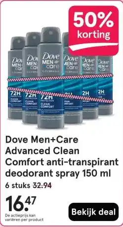 Etos Dove Men+Care Advanced Clean Comfort anti-transpirant deodorant spray 150 ml aanbieding