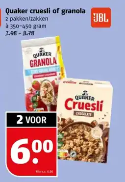 Poiesz Quaker cruesli of granola aanbieding