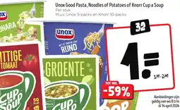 Jumbo Unox Good Pasta, Noodles of Potatoes of Knorr Cup a Soup aanbieding