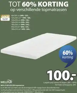 Jysk Wellpur gulen topmatras aanbieding