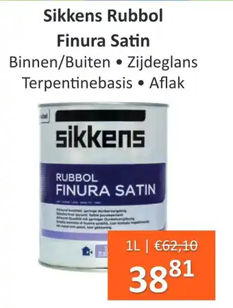 De Verfzaak Sikkens Rubbol Finura Satin 1L aanbieding