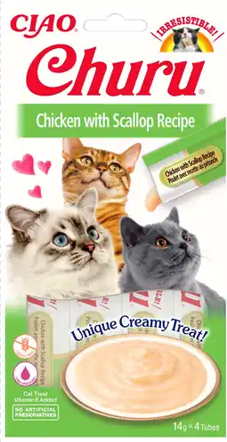 Intratuin Ciao kattensnack Churu Puree kip met sint-jakobsschelp 14 g 4 stuks aanbieding
