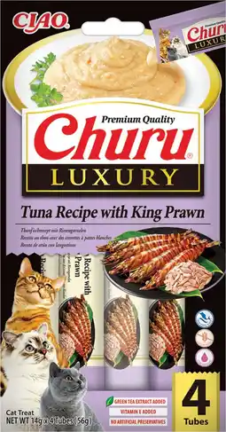 Intratuin Ciao kattensnack Churu Luxury tonijn met garnaal 14 g 4 stuks aanbieding