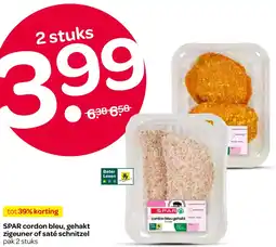 Spar SPAR cordon bleu, gehakt zigeuner of saté schnitzel aanbieding