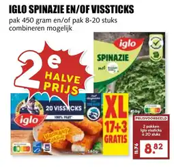 De Boerenschuur Iglo spinazie en/of vissticks aanbieding