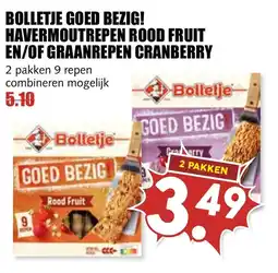 De Boerenschuur Bolletje goed bezig! havermoutrepen rood fruit en/of graanrepen cranberry aanbieding