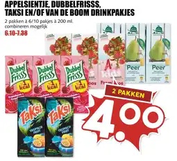 De Boerenschuur Appelsientje, dubbelfisss, taksi en/of van de boom drinkpakjes aanbieding
