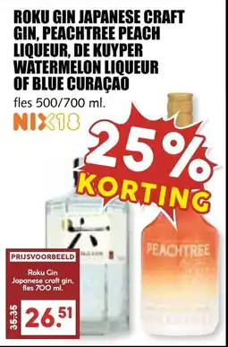 De Boerenschuur Roku gin japanese craft gin, peachtree peach liqueur, de kuyper watermelon liqueur of blue curaçao aanbieding