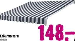 Hornbach Knikarm zonnescherm 3x2,5 stof gestreept blauw/wit, frame RAL 9003 signaalwit aanbieding