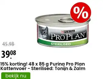 Zooplus 15% korting! 48 x 85 g Purina Pro Plan Kattenvoer - Sterilised: Tonijn & Zalm aanbieding