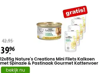 Zooplus 12x85g Nature's Creations Mini Filets Kalkoen met Spinazie & Pastinaak Gourmet Kattenvoer aanbieding