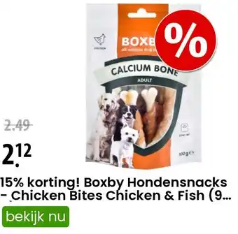 Zooplus 15% korting! Boxby Hondensnacks - Chicken Bites Chicken & Fish (90 g) aanbieding