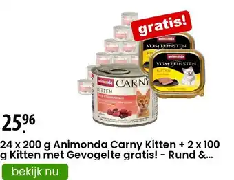 Zooplus 24 x 200 g Animonda Carny Kitten + 2 x 100 g Kitten met Gevogelte gratis! - Rund & Gevogelte aanbieding