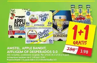 Dekamarkt Amstel, Apple Bandit, Affligem Of Desperados 0.0 1+1 Gratis aanbieding