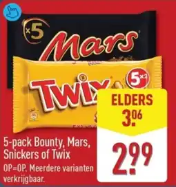 ALDI 5-pack Bounty, Mars, Snickers of Twix aanbieding