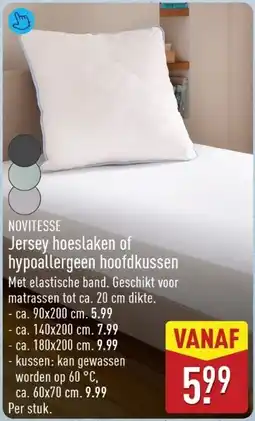 ALDI Novitesse Jersey hoeslaken of hypoallergeen hoofdkussen aanbieding