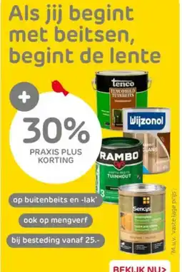 Praxis op buitenbeits en -lak ook op mengverf bij besteding aanbieding