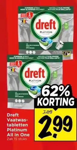 Vomar Voordeelmarkt Dreft Vaatwas- tabletten Platinum All In One aanbieding