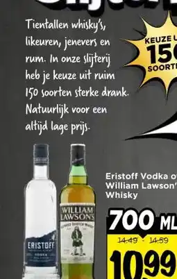 Vomar Voordeelmarkt Eristoff Vodka of William Lawson's Whisky aanbieding