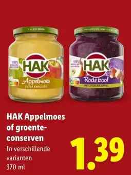 Lidl HAK Appelmoes of groente- conserven aanbieding