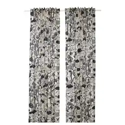 IKEA Beige gordijnen met grijze bloemmotieven, linnen-katoenmix, ideaal voor ramen of scheidingswanden aanbieding