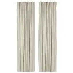 IKEA Paar beige ginstmott gordijnen, eenvoudig, elegant, met staafzak, doorschijnende stof aanbieding
