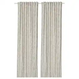 IKEA SnÖruta Gordijnen, 1 paar, licht grijsbeige wit/bloemenpatroon met plooiband, 145x280 cm aanbieding