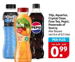 Hoogvliet 7Up, Aquarius, Crystal Clear, Fuze Tea, Pepsi, Powerade of Sourcy aanbieding