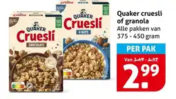 Hoogvliet Quaker cruesli of granola aanbieding