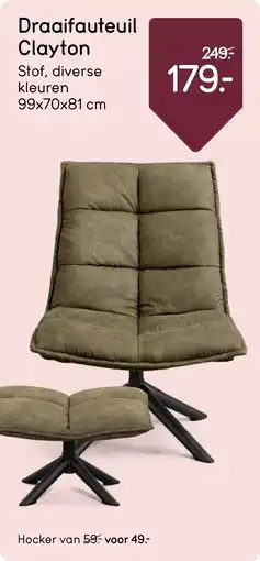 Leen Bakker Draaifauteuil Clayton aanbieding