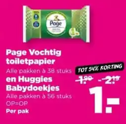 PLUS Page Vochtig toiletpapier en Huggies Babydoekjes aanbieding