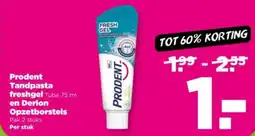 PLUS Prodent Tandpasta freshgel en Derlon Opzetborstels aanbieding