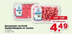 PLUS Boerentrots van PLUS Runderriblappen en -hachee aanbieding