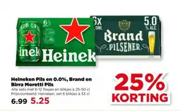 PLUS Heineken Pils en 0.0%, Brand en Birra Moretti Pils aanbieding
