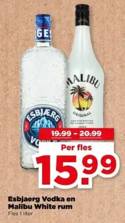 PLUS Esbjaerg Vodka en Malibu White rum Fles 1 liter aanbieding