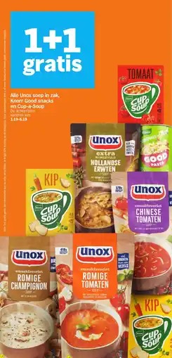Albert Heijn Alle Unox soep in zak, Knorr Good snacks en Cup-a-Soup aanbieding