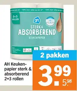 Albert Heijn AH Keuken- papier sterk & absorberend 2=3 rollen aanbieding
