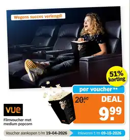 Albert Heijn Vue Filmvoucher met medium popcorn aanbieding