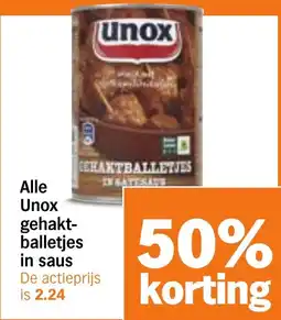 Albert Heijn Alle Unox Gehaktballetjes in Saus aanbieding